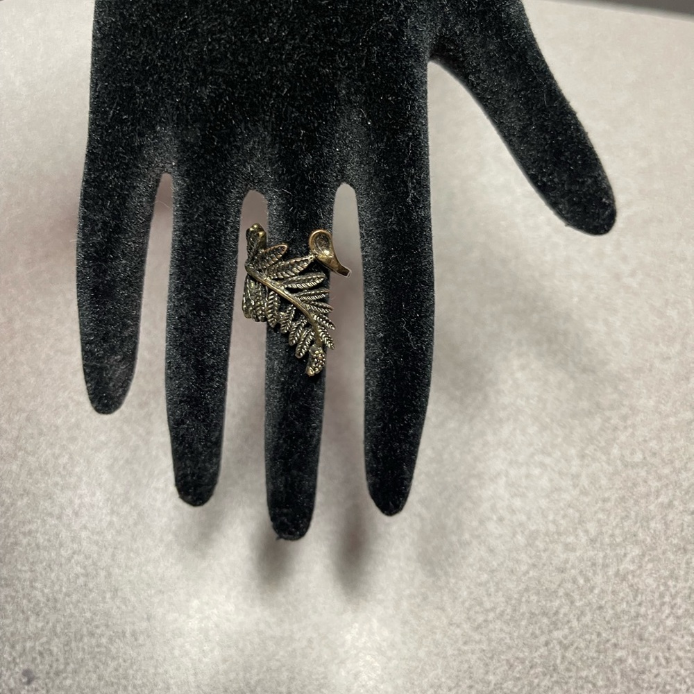 Brushed Bronze Metal Leaf & Spoon Wrap Ring Size 6